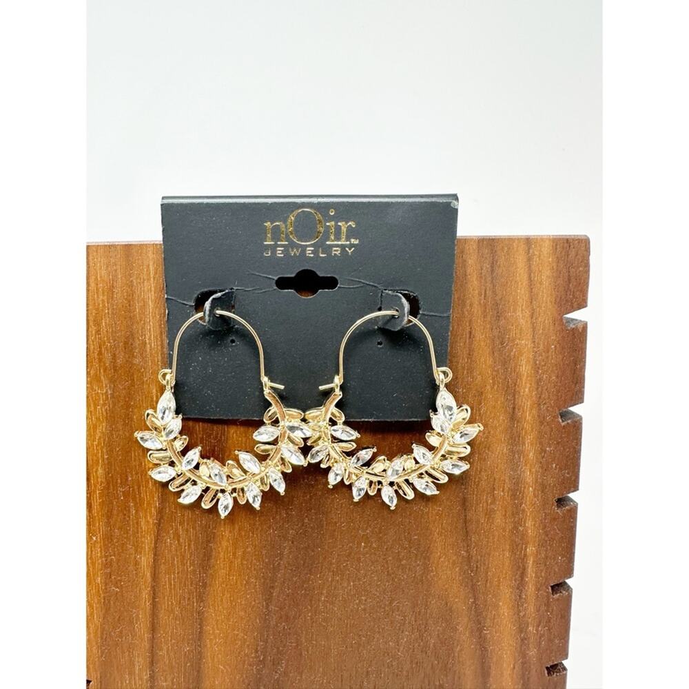 NOIR JEWELRY Hoop Leaf Earrings NEW